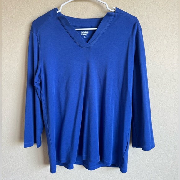 Lands’ End Women’s Supima Micro Modal 3/4Sleeve Notch Neck Blue Top Size M 10/12 - Picture 1 of 4
